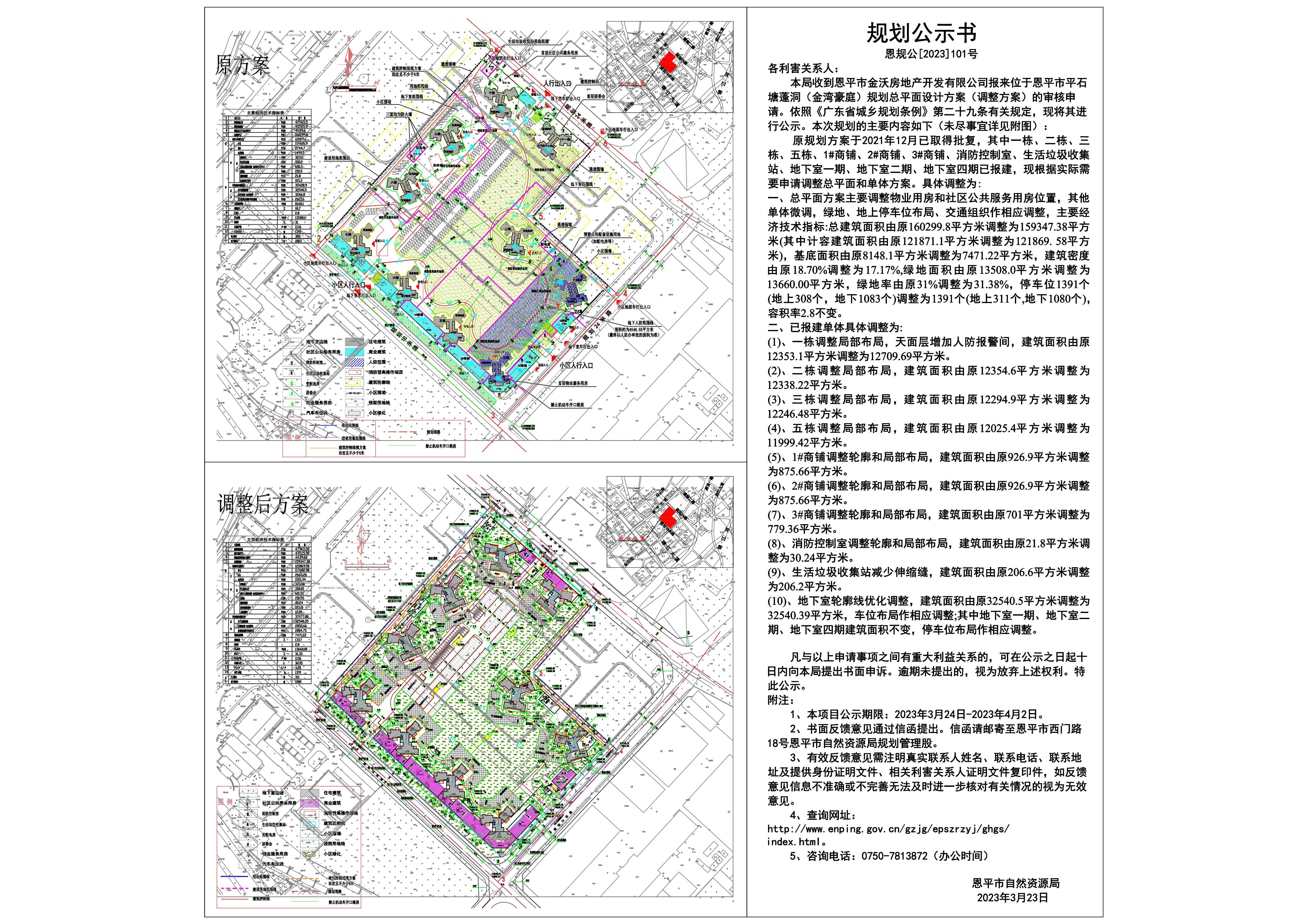 恩規(guī)公【2023】101號.關(guān)于恩平市平石塘蓬洞（金灣豪庭）規(guī)劃總平面設(shè)計方案（調(diào)整方案）的公示_00.jpg